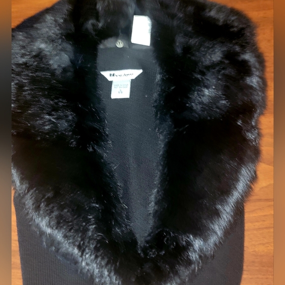 NWT Vintage NYgard Collection Black Cardigan Small Genuine Rabbit Fur Collar - Picture 3 of 11